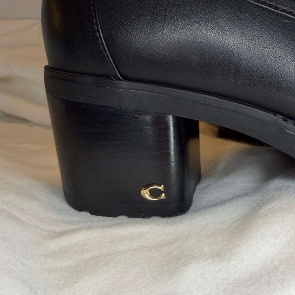 Coach Black Lug-Sole Penny Loafers with Block Heel - Picture 5 of 11